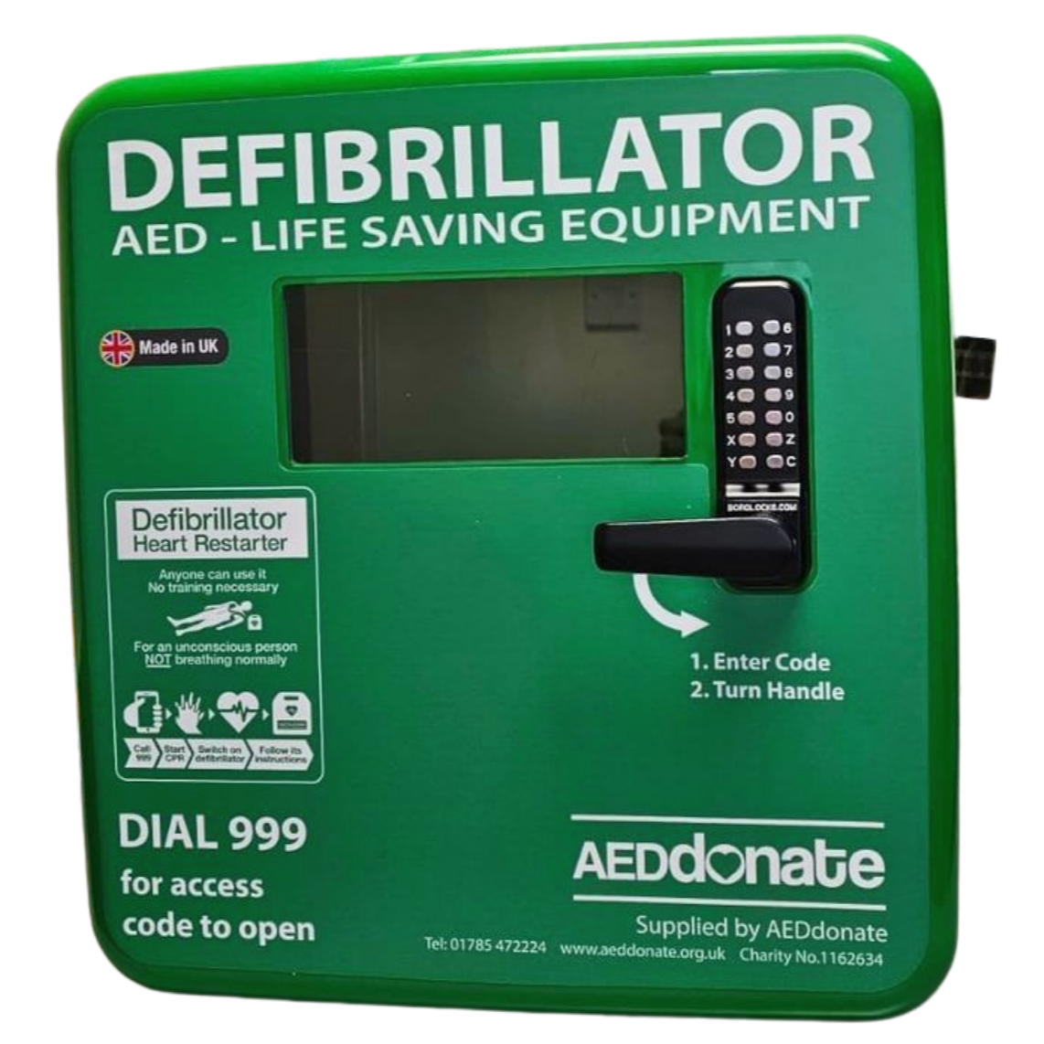 AEDdonate Secure Outdoor Defibrillator Green AEDdonate